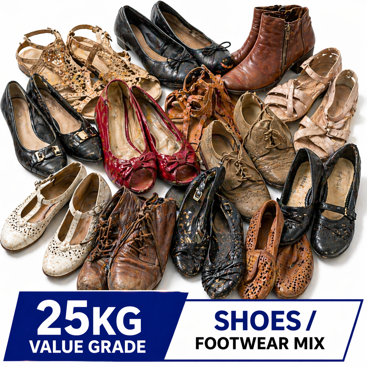 Wholesale second hand used shoes for Adults, Bulk 25kg bundles of pre-worn re-wearable footwear ready for resellers.