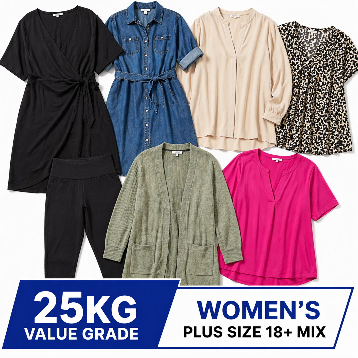 A 25kg box of used women’s plus size clothing (size 18+)