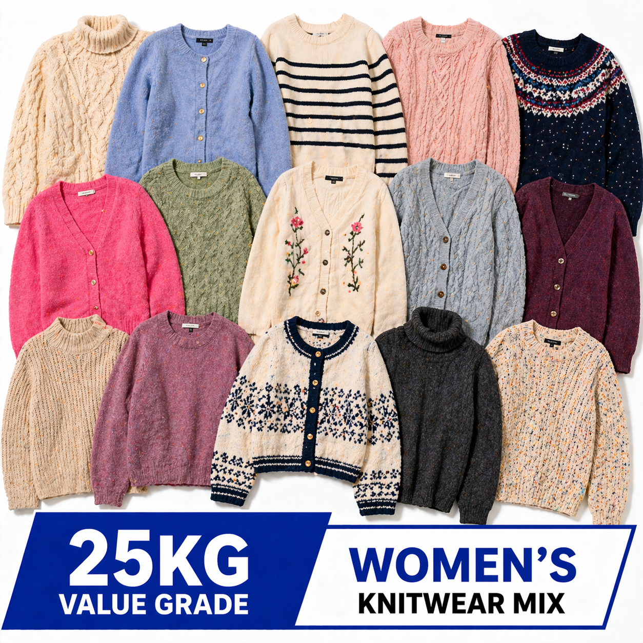 women’s knitwear such as jumpers, cardigans, and other knitted items