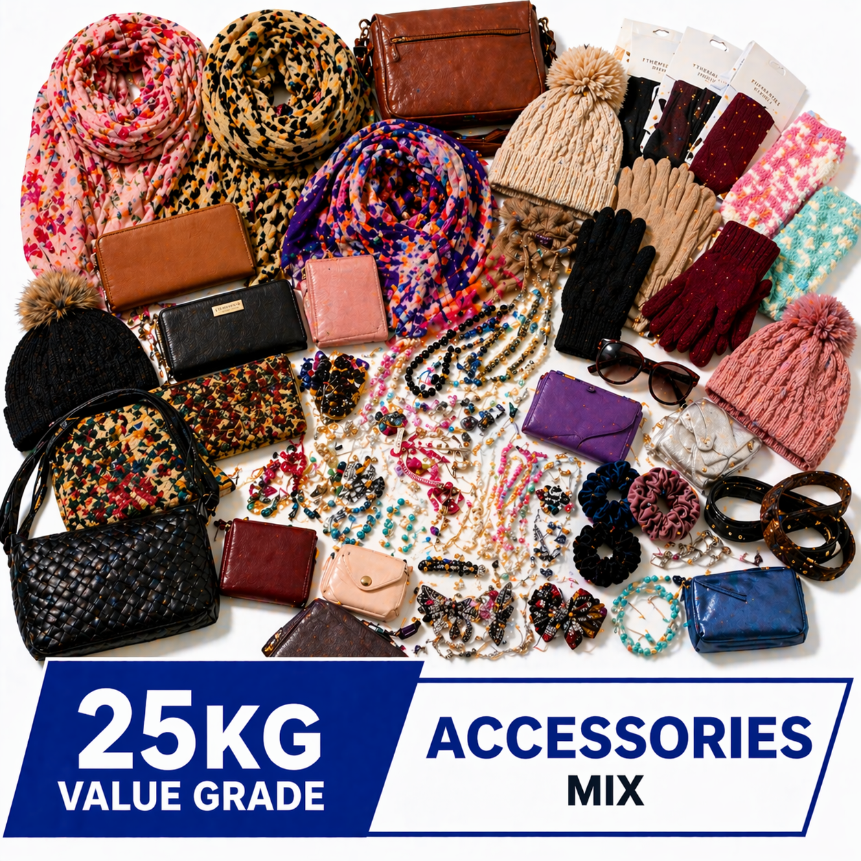 A 25kg wholesale box of mixed used accessories, offering a wide and unpredictable selection of items for resale.