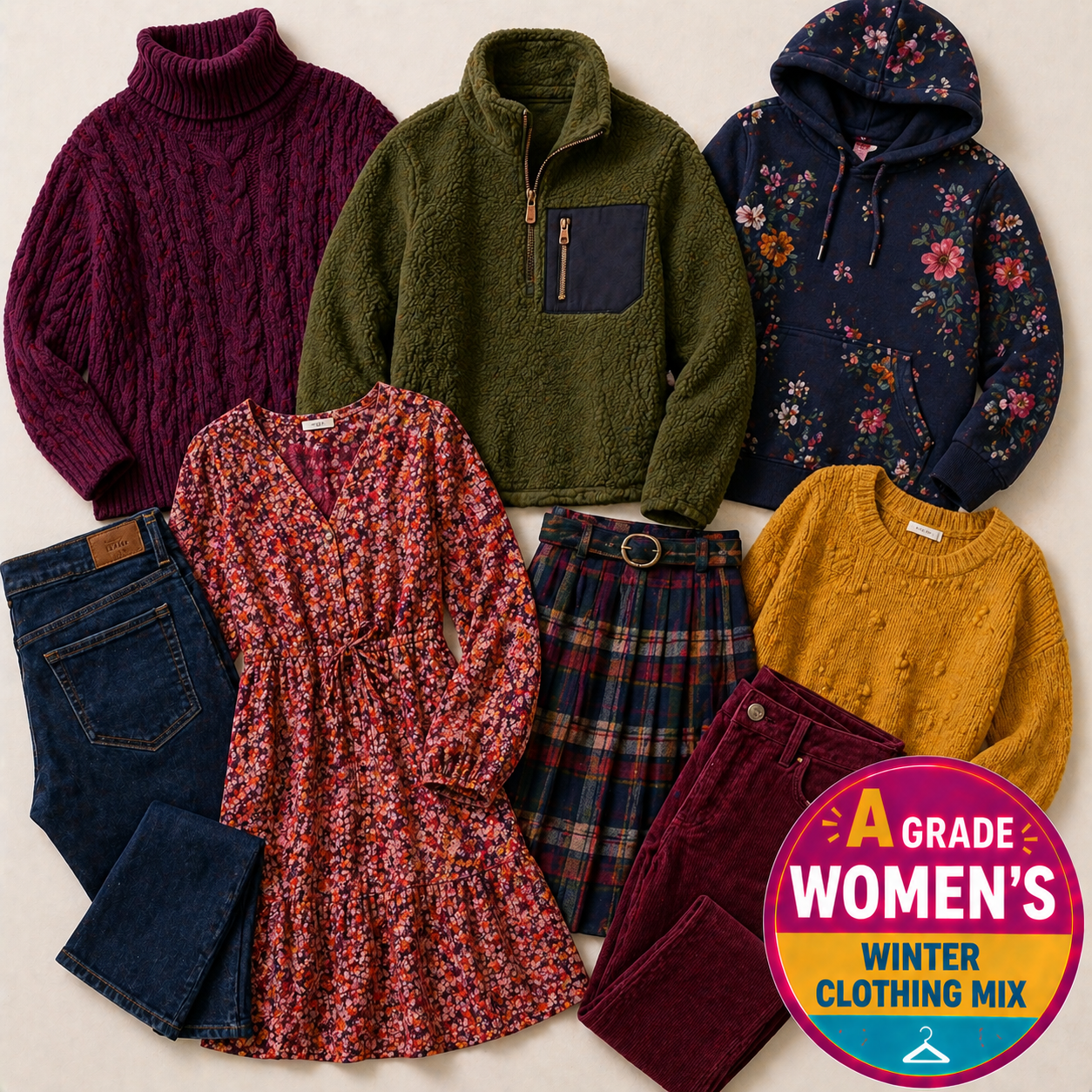 wholesale parcel of A grade second-hand women’s winter clothing, made up of heavier garments suited to colder months