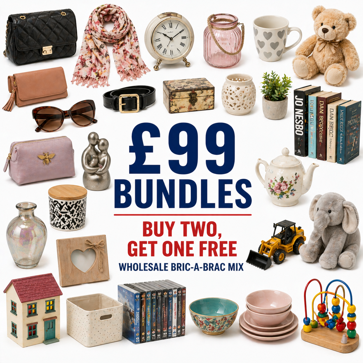Collage of various small items with promotional text for £99 bundles.